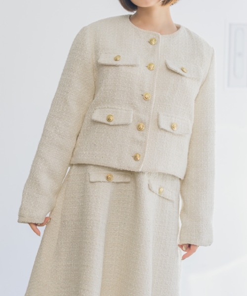 セール】ツイードノーカラージャケット【セレモニー