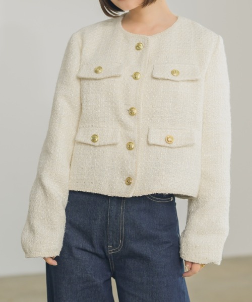 セール】ツイードノーカラージャケット【セレモニー/オケージョンにも