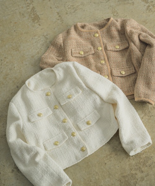 【1度着用のみ美品】プラージュ Tweed ジャケット 近年モデル オケージョン 通勤・セレモニー/セットアップ対応＞ノーカラーツイード