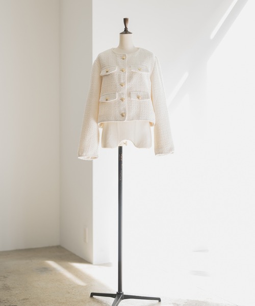 INTER FACTORY（インターファクトリー）の「ツイードノーカラージャケット【セレモニー/オケージョンにも◎】 made in INTER FACTORY（ノーカラージャケット・レディース・モカ/アイボリー・SMALL/MEDIUM）」の18枚目の写真