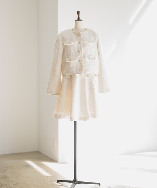 INTER FACTORY（インターファクトリー）の「ツイードノーカラージャケット【セレモニー/オケージョンにも◎】 made in INTER FACTORY（ノーカラージャケット・レディース・モカ/アイボリー・SMALL/MEDIUM）」の19枚目の写真