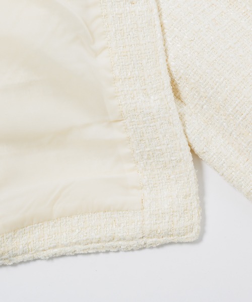 INTER FACTORY（インターファクトリー）の「ツイードノーカラージャケット【セレモニー/オケージョンにも◎】 made in INTER FACTORY（ノーカラージャケット・レディース・モカ/アイボリー・SMALL/MEDIUM）」の11枚目の写真