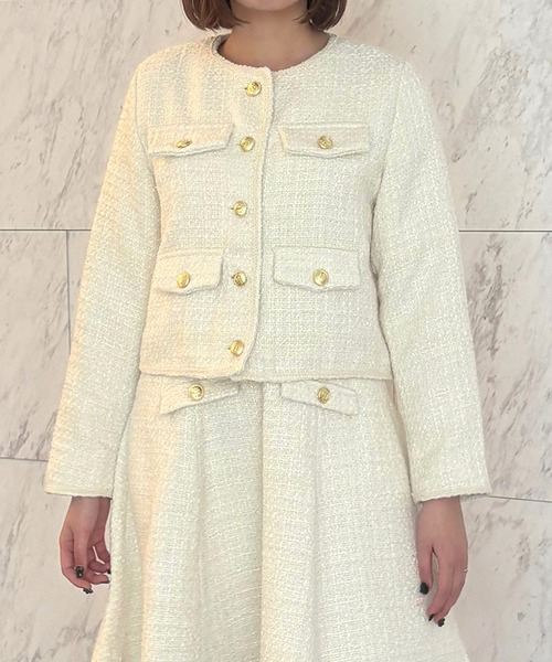 セール】ツイードノーカラージャケット【セレモニー/オケージョンにも