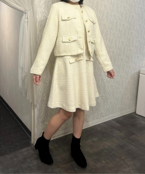 INTER FACTORY（インターファクトリー）の「ツイードノーカラージャケット【セレモニー/オケージョンにも◎】 made in INTER FACTORY（ノーカラージャケット・レディース・モカ/アイボリー・SMALL/MEDIUM）」の15枚目の写真