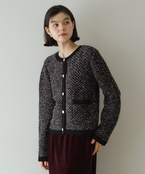 セール】MIXツイード調ニットカーディガン【洗濯機洗い可