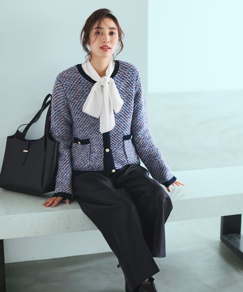 セール】MIXツイード調ニットカーディガン【洗濯機洗い可