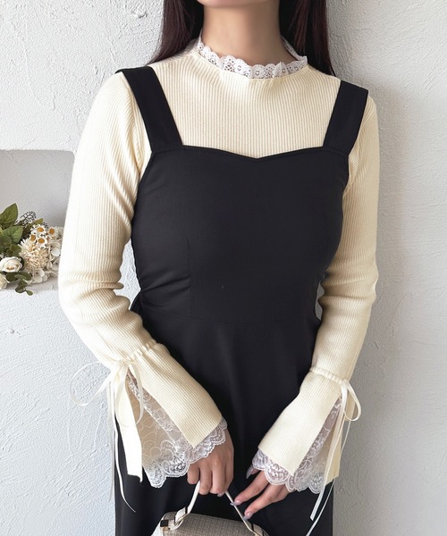 apres jour(アプレジュール)の「袖スリットレースニット【ZOZOTOWN限定アイテム】(ニット/セーター・レディース・グレー/ブラック/ピンク/オフホワイト・フリー/X-LARGE)」の7枚目の写真