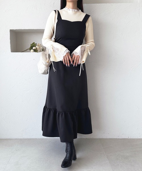 apres jour(アプレジュール)の「袖スリットレースニット【ZOZOTOWN限定アイテム】(ニット/セーター・レディース・グレー/ブラック/ピンク/オフホワイト・フリー/X-LARGE)」の9枚目の写真