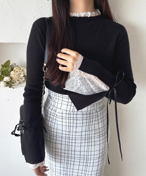 sale♪袖レースニット 袖レースニット