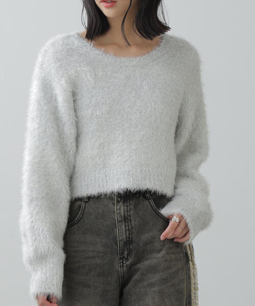 FREE'S MART（フリーズマート）の「◆ラメフェザープルオーバー（ニット/セーター・レディース・グレー/ピンク/ホワイト/ブラック・FREE）」の2枚目の写真