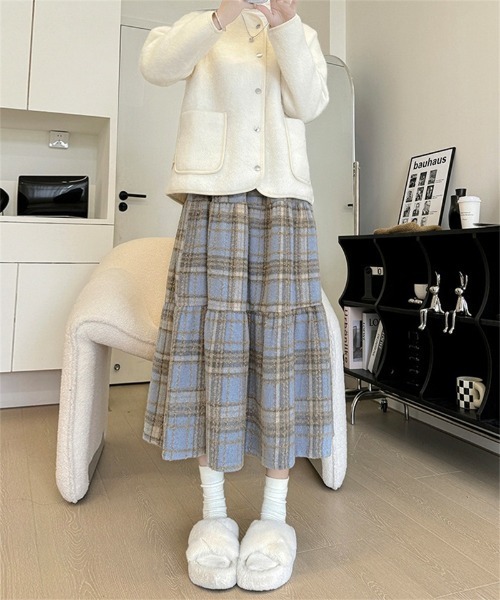 Ritzy(リッツィー)の「Aライン チェックスカート(スカート・レディース・ネイビー/レッド/ブラウン/ブルー・M/L/XL)」の9枚目の写真
