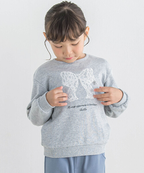 【セール】ラメウラケレースリボンパッチトレーナー(90~150cm)（スウェット）｜BeBe（ベベ）