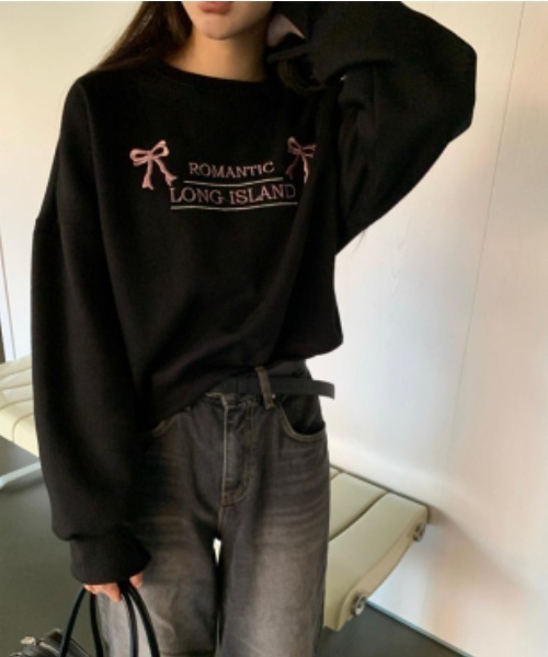 Teem Store(チームストア)の「リボンロゴ刺繍 裏毛スウェットプルオーバー(スウェット・レディース・ホワイト/ブラック/グレー・F)」の5枚目の写真