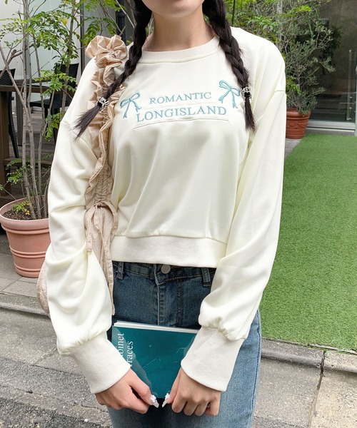 Teem Store(チームストア)の「リボンロゴ刺繍 裏毛スウェットプルオーバー(スウェット・レディース・ホワイト/ブラック/グレー・F)」の7枚目の写真