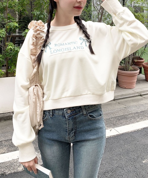 Teem Store(チームストア)の「リボンロゴ刺繍 裏毛スウェットプルオーバー(スウェット・レディース・ホワイト/ブラック/グレー・F)」の8枚目の写真
