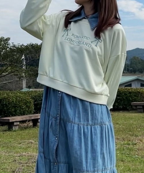 Teem Store(チームストア)の「リボンロゴ刺繍 裏毛スウェットプルオーバー(スウェット・レディース・ホワイト/ブラック/グレー・F)」の21枚目の写真