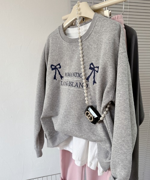 Teem Store(チームストア)の「リボンロゴ刺繍 裏毛スウェットプルオーバー(スウェット・レディース・ホワイト/ブラック/グレー・F)」の18枚目の写真