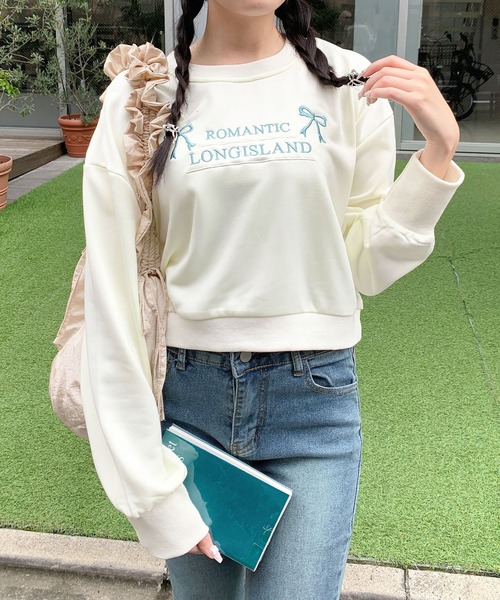 Teem Store(チームストア)の「リボンロゴ刺繍 裏毛スウェットプルオーバー(スウェット・レディース・ホワイト/ブラック/グレー・F)」の20枚目の写真