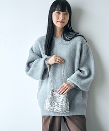 起毛アゼ編みクルーネックチュニックニット