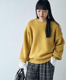 起毛アゼ編みクルーネックチュニックニット