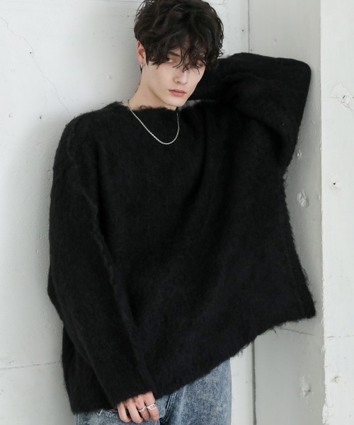 24AW 美品✨ビッグニットタートルネック タートルネック ゆったり 黒 ビッグシルエットシャギーウールニット クルー/タートルネック（ニット