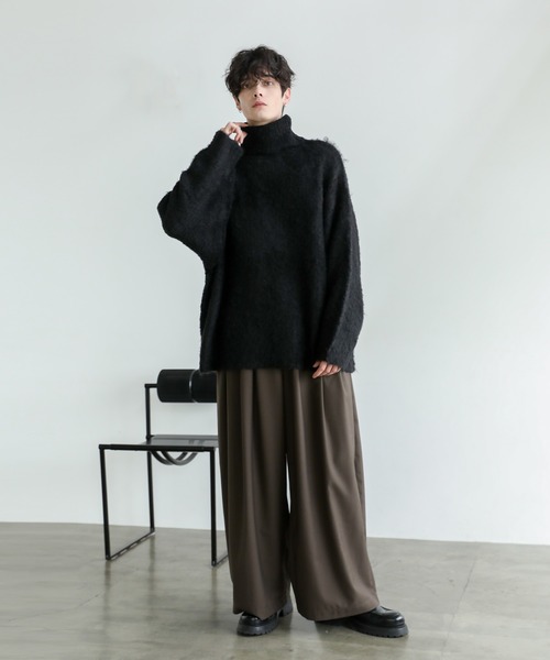 24AW 美品✨ビッグニットタートルネック タートルネック ゆったり 黒 ビッグシルエットシャギーウールニット クルー/タートルネック（ニット