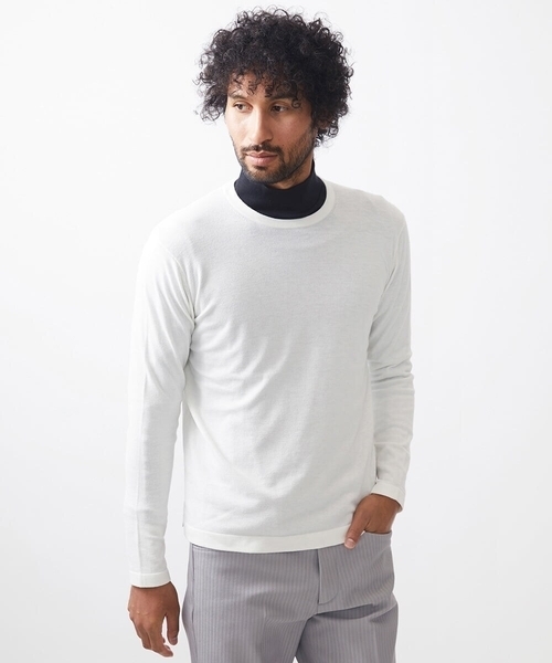 MICHEL KLEIN HOMME (ミッシェルクランオム)の「ハイゲージクルーネック長袖ニット(ニット/セーター・メンズ・ホワイト/ブラック・MEDIUM/LARGE/X-LARGE)」の4枚目の写真