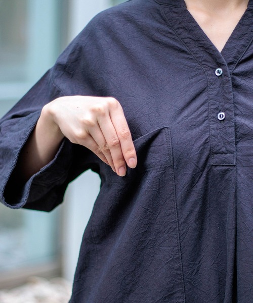 D.M.G.（ドミンゴ）の「[D.M.G / ディーエムジー] 20sシーチングハンドワッシャー BIGポケットワンピース（ワンピース・レディース・スミクロ/ダークブルー・FREE）」の17枚目の写真