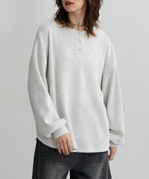 前後２ＷＡＹワッフル素材ヘンリーネックトップス［Soiunique］