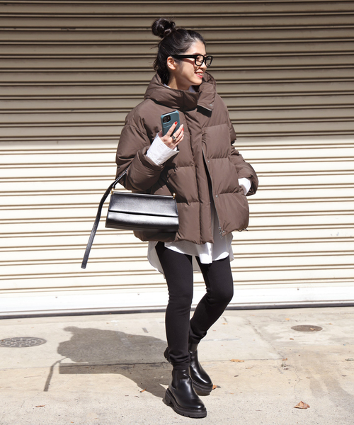 EVERYDAY I LIKE.(エヴリディアイライク)の「フードダウンジャケット(ブラウン)(ダウンジャケット/コート・レディース・ウッド・FREE)」の4枚目の写真