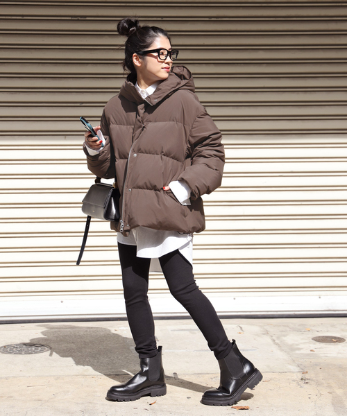 EVERYDAY I LIKE.(エヴリディアイライク)の「フードダウンジャケット(ブラウン)(ダウンジャケット/コート・レディース・ウッド・FREE)」の5枚目の写真