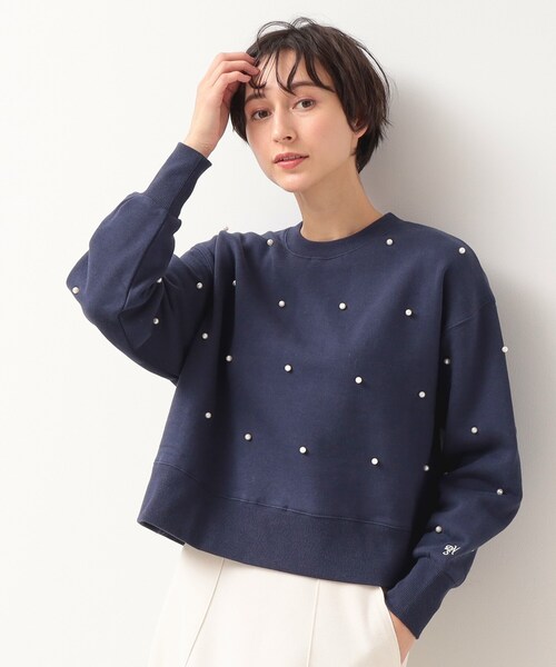 【セール】【洗える】パール調付きスウェット（S～L）（Tシャツ/カットソー）｜Dessin（デッサン）