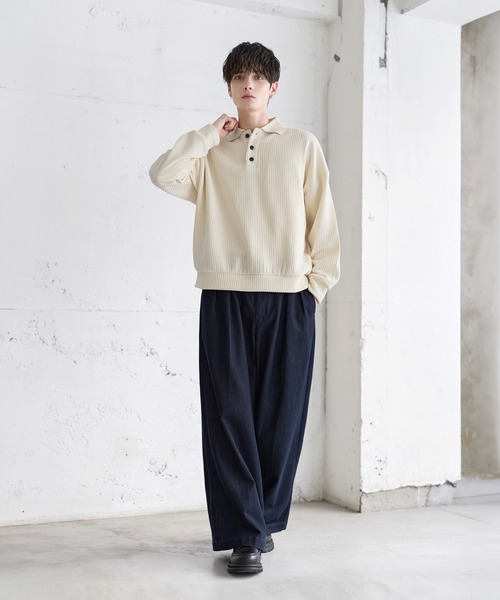 ETELIO(エテリオ)の「コーデュロイベロアポロシャツ(ポロシャツ・メンズ・ブラウン/アイボリー/ブラック/ブルー/チャコール/オリーブ/サックスブルー/ワイン/ブラック系/ワイン系/ブラウン系/ブルー系・S/M/L/XL)」の21枚目の写真