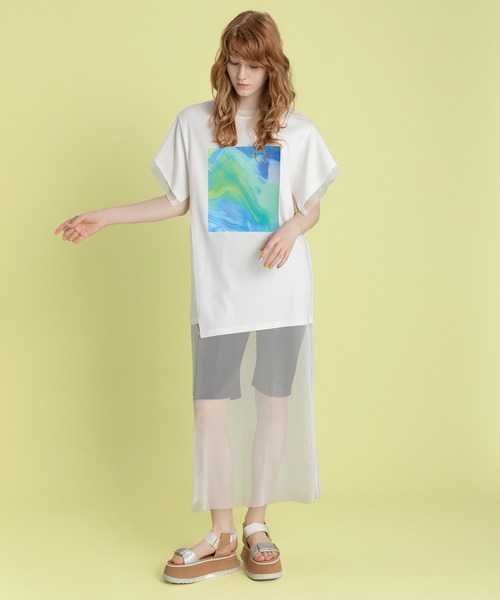 AULA AILA（アウラアイラ）の「マーブリングプリントチュニック（チュニック・レディース・ブラック/マルチ/ホワイト・0）」の2枚目の写真