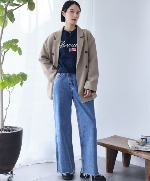 Ampirula（アンピルーラ）の「ロゴ×国旗刺繍 裏起毛ショート丈 スウェット トレーナー プルオーバー【洗える】（スウェット・レディース・ライトグレー/ネイビー・FREE）」の12枚目の写真