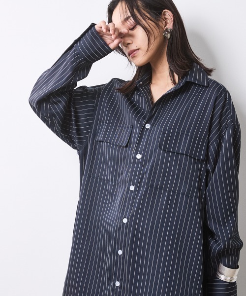 CHIC STYLE(シックスタイル)の「ストライプミニシャツワンピース <大きいサイズ有>シックスタイル(ワンピース・レディース・ホワイト系/ネイビー系・M/L/LL/3L/4L/5L)」の4枚目の写真