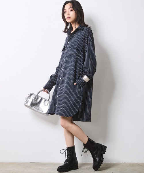 CHIC STYLE(シックスタイル)の「ストライプミニシャツワンピース <大きいサイズ有>シックスタイル(ワンピース・レディース・ホワイト系/ネイビー系・M/L/LL/3L/4L/5L)」の6枚目の写真