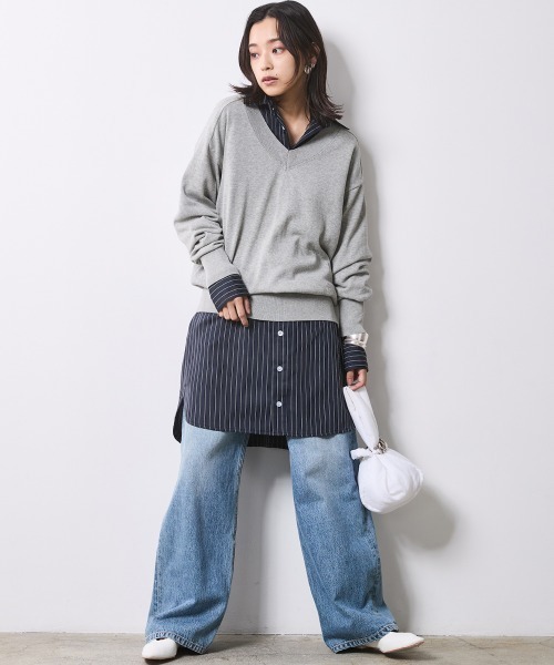 CHIC STYLE(シックスタイル)の「ストライプミニシャツワンピース <大きいサイズ有>シックスタイル(ワンピース・レディース・ホワイト系/ネイビー系・M/L/LL/3L/4L/5L)」の8枚目の写真