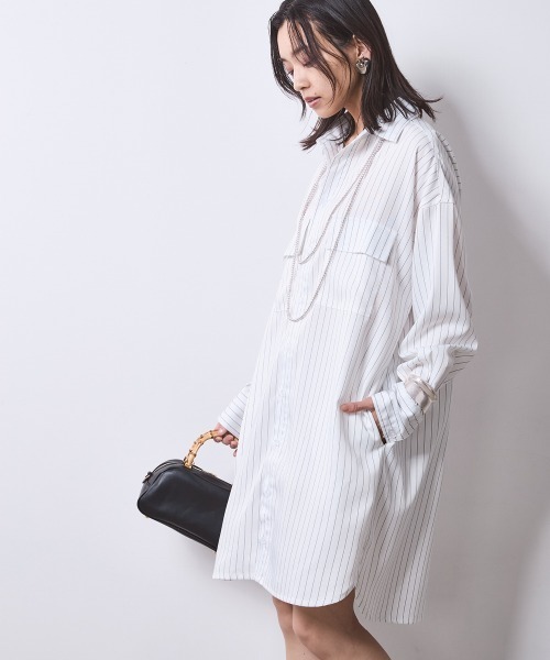 CHIC STYLE(シックスタイル)の「ストライプミニシャツワンピース <大きいサイズ有>シックスタイル(ワンピース・レディース・ホワイト系/ネイビー系・M/L/LL/3L/4L/5L)」の9枚目の写真
