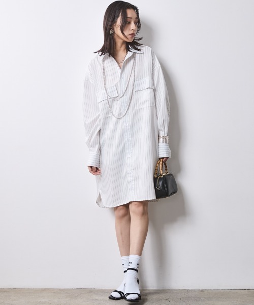 CHIC STYLE(シックスタイル)の「ストライプミニシャツワンピース <大きいサイズ有>シックスタイル(ワンピース・レディース・ホワイト系/ネイビー系・M/L/LL/3L/4L/5L)」の11枚目の写真