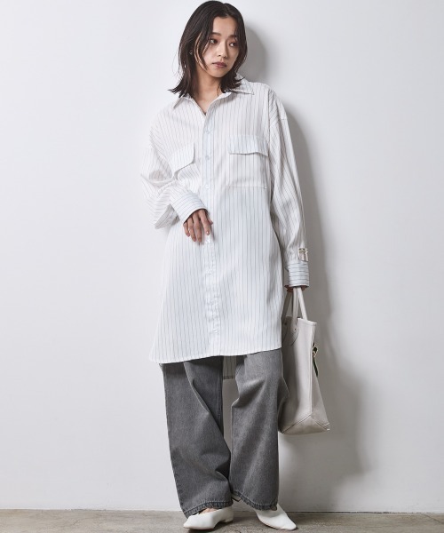 CHIC STYLE(シックスタイル)の「ストライプミニシャツワンピース <大きいサイズ有>シックスタイル(ワンピース・レディース・ホワイト系/ネイビー系・M/L/LL/3L/4L/5L)」の13枚目の写真