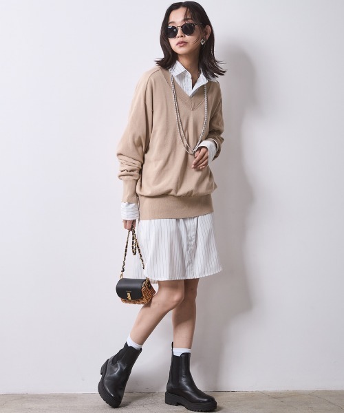 CHIC STYLE(シックスタイル)の「ストライプミニシャツワンピース <大きいサイズ有>シックスタイル(ワンピース・レディース・ホワイト系/ネイビー系・M/L/LL/3L/4L/5L)」の14枚目の写真