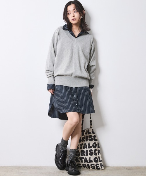 CHIC STYLE(シックスタイル)の「ストライプミニシャツワンピース <大きいサイズ有>シックスタイル(ワンピース・レディース・ホワイト系/ネイビー系・M/L/LL/3L/4L/5L)」の15枚目の写真