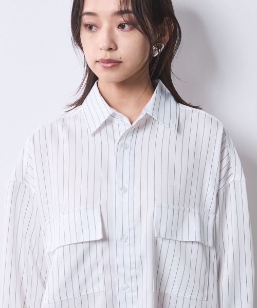 CHIC STYLE(シックスタイル)の「ストライプミニシャツワンピース <大きいサイズ有>シックスタイル(ワンピース・レディース・ホワイト系/ネイビー系・M/L/LL/3L/4L/5L)」の16枚目の写真