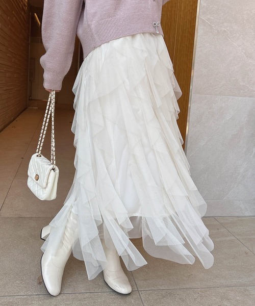 INGNI(イング)の「チュールフリルスカート(スカート・レディース・オフホワイト/ブラック・FREE)」の3枚目の写真
