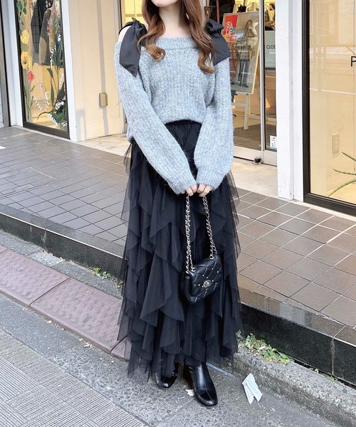 INGNI(イング)の「チュールフリルスカート(スカート・レディース・オフホワイト/ブラック・FREE)」の12枚目の写真