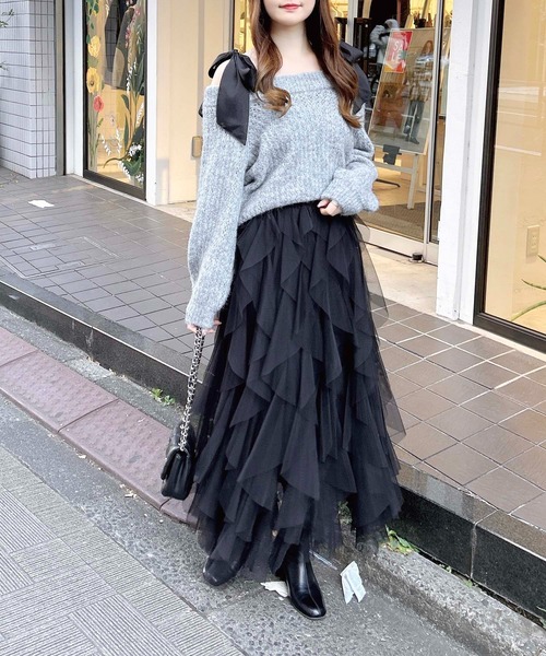 INGNI(イング)の「チュールフリルスカート(スカート・レディース・オフホワイト/ブラック・FREE)」の11枚目の写真