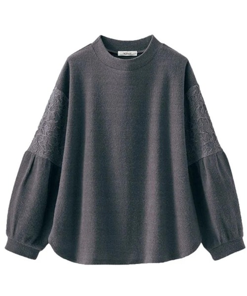 BELLUNA PLUS(ベルーナ)の「ふんわり起毛素材袖レース使いプルオーバー(Tシャツ/カットソー・レディース・グレイッシュベージュ/エメラルド/チャコール・MEDIUM/X-LARGE/LARGE)」の1枚目の写真