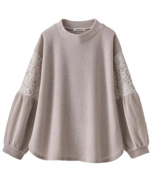 BELLUNA PLUS(ベルーナ)の「ふんわり起毛素材袖レース使いプルオーバー(Tシャツ/カットソー・レディース・グレイッシュベージュ/エメラルド/チャコール・MEDIUM/X-LARGE/LARGE)」の5枚目の写真