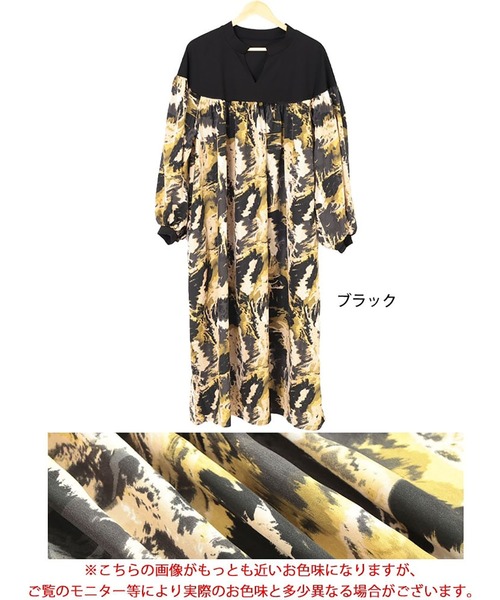 GOLDJAPAN(ゴールドジャパン)の「ペイント柄切り替えギャザーフレアワンピース【大きいサイズ対応】(ワンピース・レディース・ブラック・LL/3L/4L/5L)」の17枚目の写真